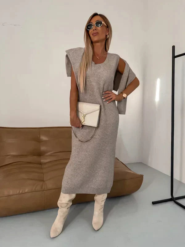 Damska bezrękawnikowa sukienka midi | Dwuczęściowa