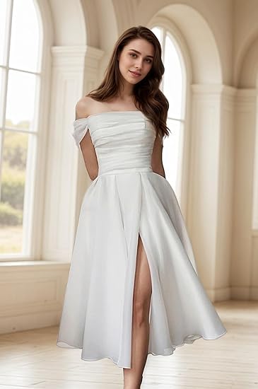 Damska Sukienka na Wesele ramionami | Rozcięcie z przodu