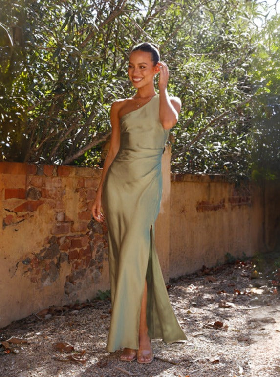 Sukienka Damska na jedno ramię | Z bocznym rozcięciem